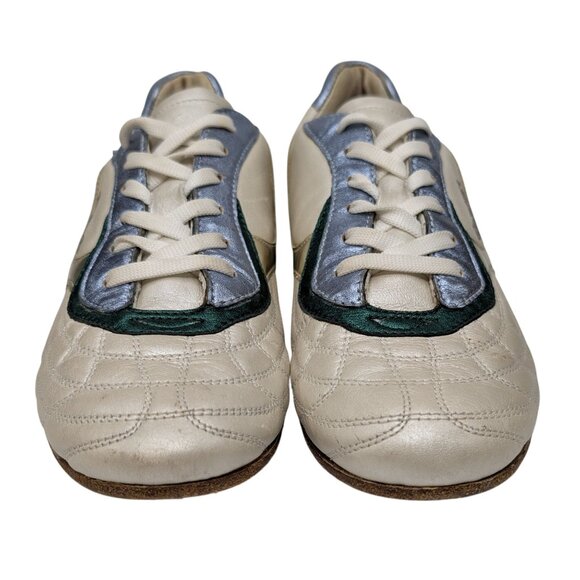 Bikkembergs Futsal Shoes Womens Metallic Green Gold Cream Leather EU 39 US 8.5 - Picture 9 of 14